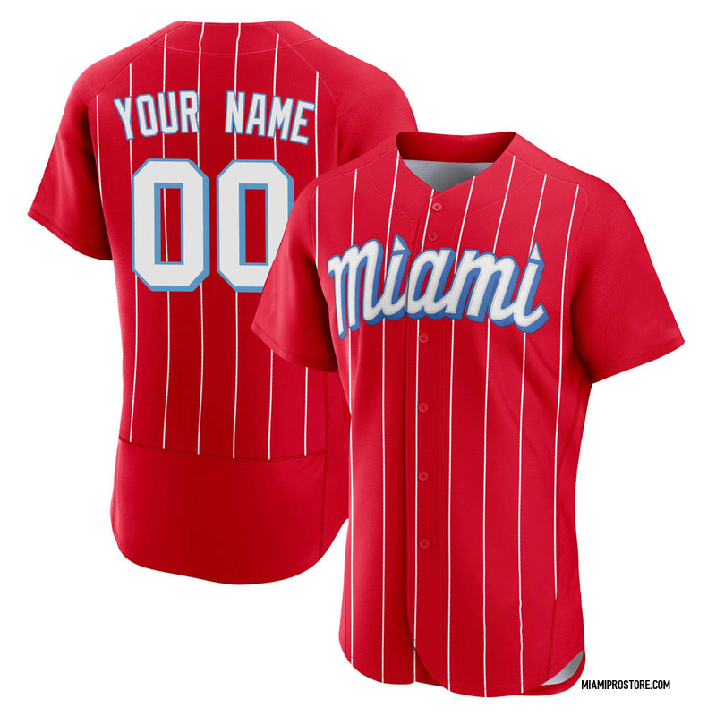 Custom Men's Miami Marlins 2021 City Connect Jersey - Red Authentic