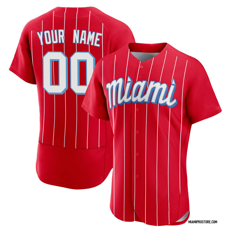 Custom Men's Miami Marlins 2021 City Connect Jersey Red Authentic